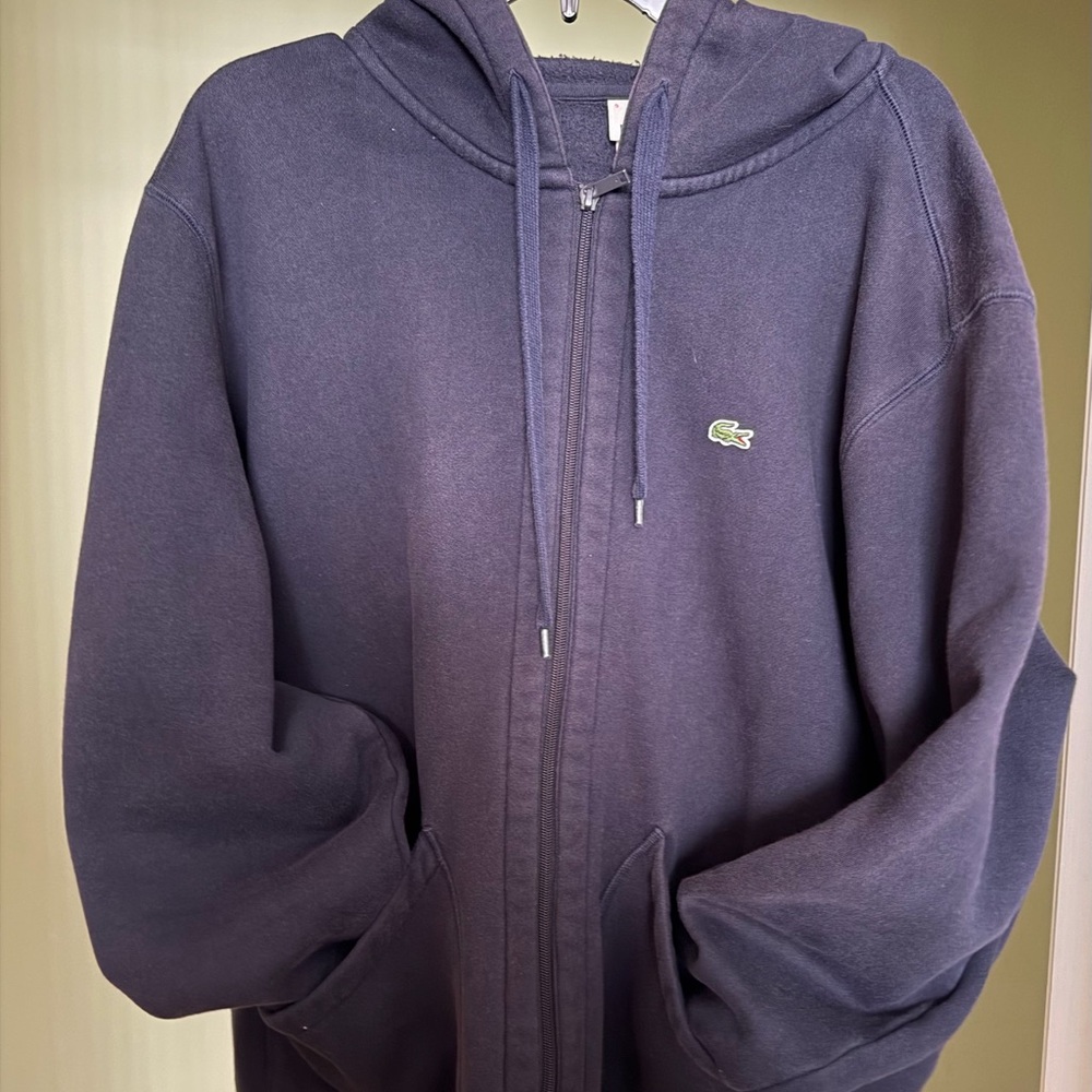 Preowned Lacoste Men's Dark Navy Full-Zip Hoodie Cotton Fleece Sz XXL/9